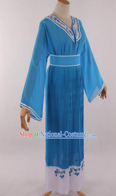 Traditional Chinese Shaoxing Opera Young Lady Blue Dress Ancient Peking Opera Diva Costume for Women