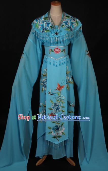 Traditional Chinese Shaoxing Opera Diva Blue Dress Ancient Peking Opera Princess Costume for Women