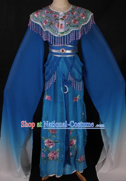 Traditional Chinese Shaoxing Opera Princess Blue Dress Ancient Peking Opera Diva Fairy Costume for Women