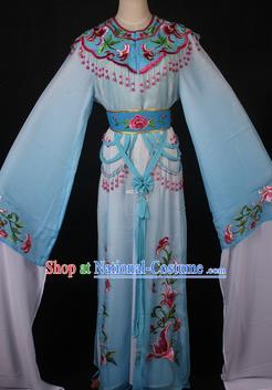 Traditional Chinese Shaoxing Opera Princess Embroidered Blue Dress Ancient Peking Opera Diva Costume for Women