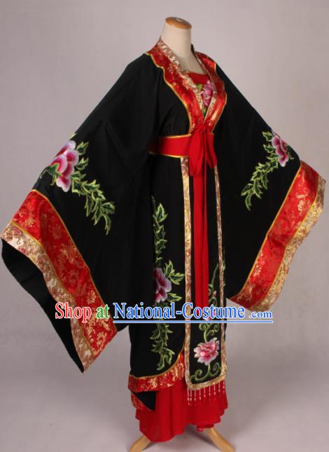 Traditional Chinese Shaoxing Opera Queen Embroidered Black Dress Ancient Peking Opera Diva Costume for Women