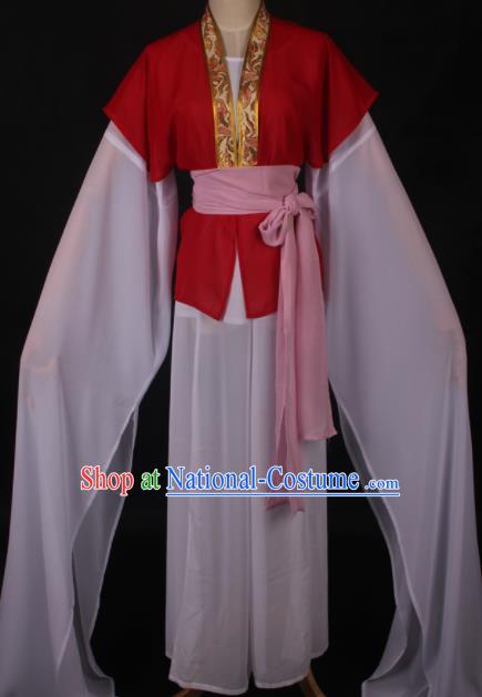 Traditional Chinese Shaoxing Opera Maidservants Red Dress Ancient Peking Opera Village Girl Costume for Women