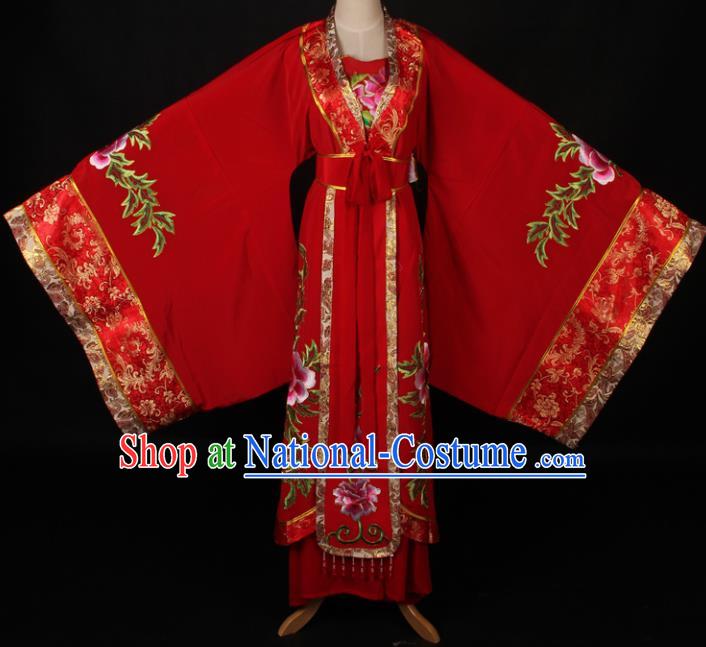 Traditional Chinese Shaoxing Opera Queen Embroidered Red Dress Ancient Peking Opera Diva Costume for Women