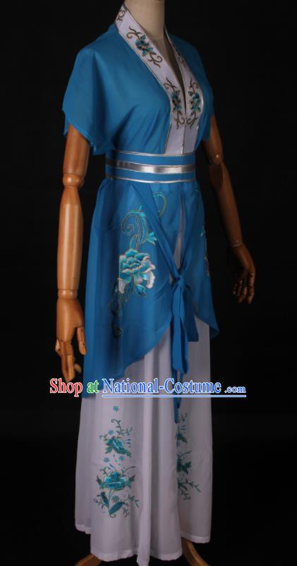 Traditional Chinese Shaoxing Opera Maidservant Blue Dress Ancient Peking Opera Poor Lady Costume for Women