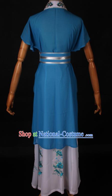 Traditional Chinese Shaoxing Opera Maidservant Blue Dress Ancient Peking Opera Poor Lady Costume for Women