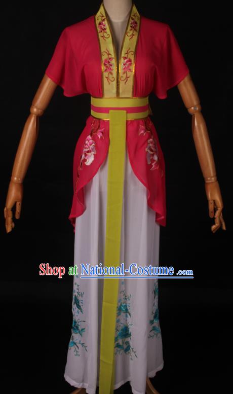 Traditional Chinese Shaoxing Opera Maidservant Rosy Dress Ancient Peking Opera Poor Lady Costume for Women