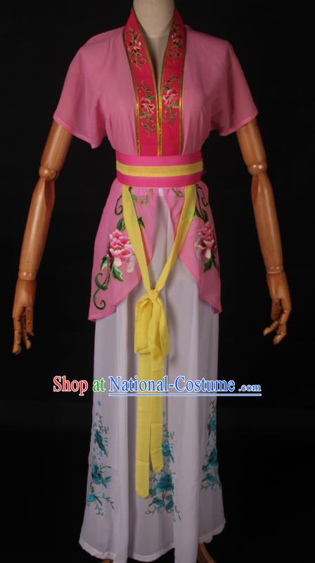 Traditional Chinese Shaoxing Opera Maidservant Pink Dress Ancient Peking Opera Poor Lady Costume for Women