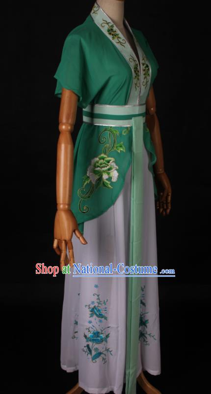 Traditional Chinese Shaoxing Opera Maidservant Green Dress Ancient Peking Opera Poor Lady Costume for Women