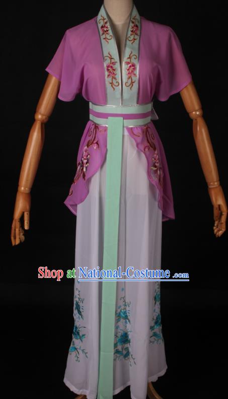 Traditional Chinese Shaoxing Opera Maidservant Purple Dress Ancient Peking Opera Poor Lady Costume for Women