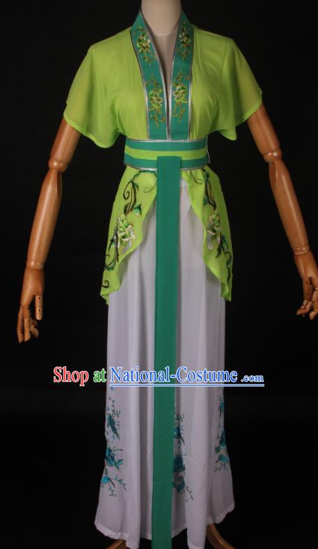 Traditional Chinese Shaoxing Opera Maidservant Light Green Dress Ancient Peking Opera Poor Lady Costume for Women