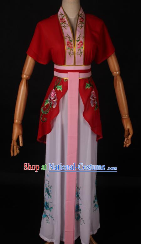 Traditional Chinese Shaoxing Opera Maidservant Red Dress Ancient Peking Opera Poor Lady Costume for Women