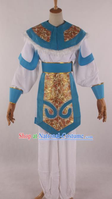 Traditional Chinese Shaoxing Opera Takefu Blue Clothing Ancient Imperial Bodyguard Soldier Costume for Men