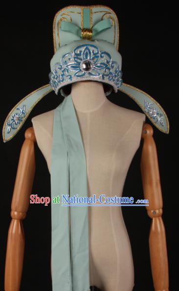 Traditional Chinese Shaoxing Opera Niche Blue Hat Ancient Childe Scholar Headwear for Men