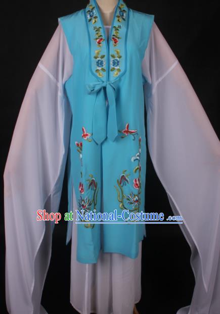 Traditional Chinese Shaoxing Opera Diva Blue Vest Ancient Peking Opera Costume for Women