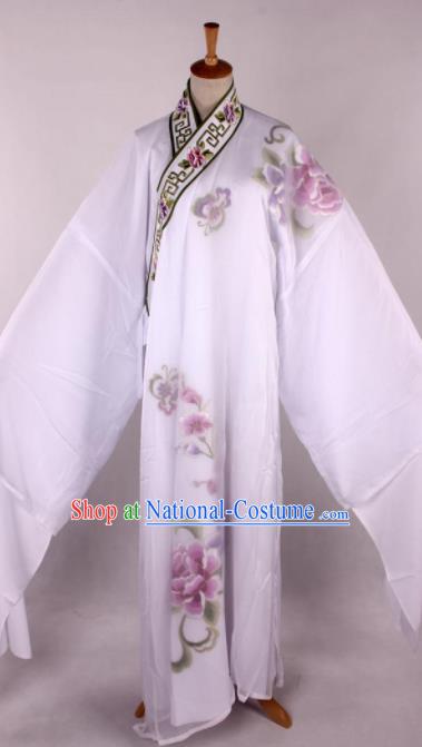 Traditional Chinese Shaoxing Opera Niche Printing White Robe Ancient Gifted Scholar Costume for Men