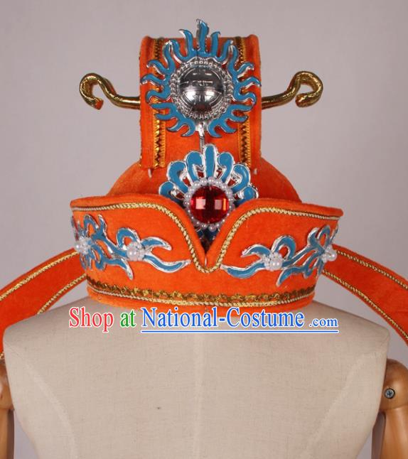 Traditional Chinese Shaoxing Opera Niche Orange Hat Ancient Scholar Helmet Headwear for Men