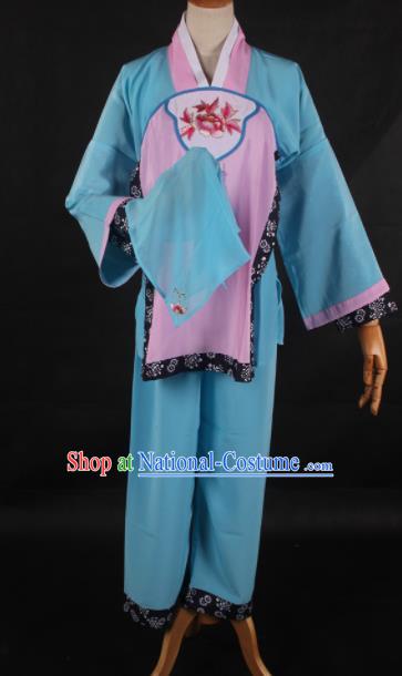 Traditional Chinese Shaoxing Opera Maidservants Blue Clothing Ancient Peking Opera Poor Lady Costume for Women