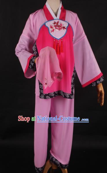 Traditional Chinese Shaoxing Opera Maidservants Pink Clothing Ancient Peking Opera Poor Lady Costume for Women