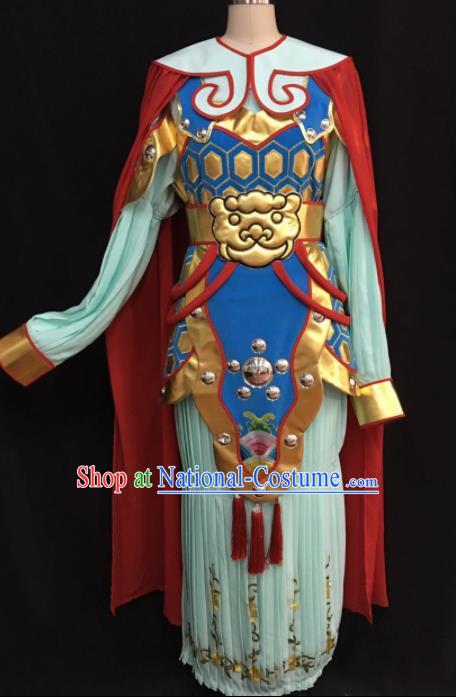 Traditional Chinese Shaoxing Opera Female General Green Clothing Ancient Peking Opera Blues Costume for Women