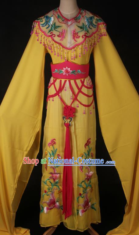 Traditional Chinese Shaoxing Opera Peri Princess Yellow Dress Ancient Peking Opera Diva Costume for Women