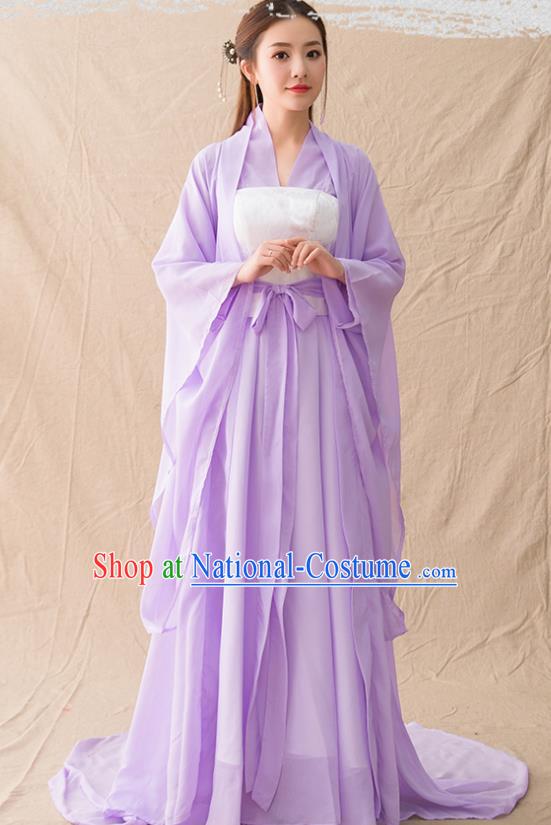 Chinese Ancient Drama Peri Goddess Purple Hanfu Dress Traditional Han Dynasty Court Princess Replica Costumes for Women