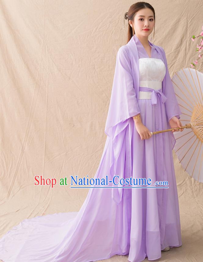 Chinese Ancient Drama Peri Goddess Purple Hanfu Dress Traditional Han Dynasty Court Princess Replica Costumes for Women