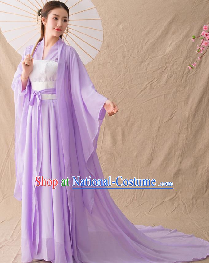 Chinese Ancient Drama Peri Goddess Purple Hanfu Dress Traditional Han Dynasty Court Princess Replica Costumes for Women