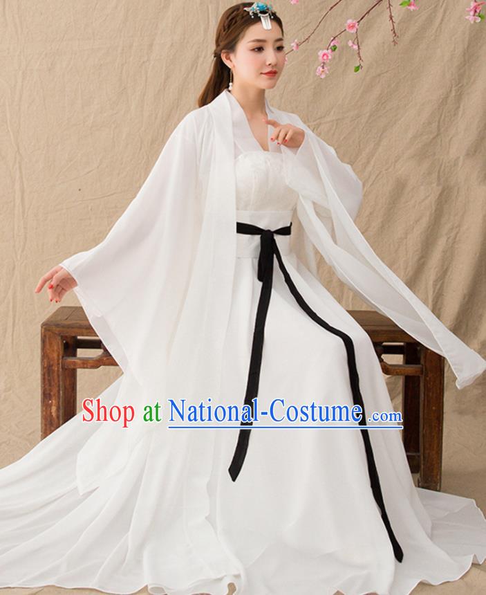 Chinese Ancient Drama Princess Goddess White Hanfu Dress Traditional Tang Dynasty Imperial Consort Replica Costumes for Women