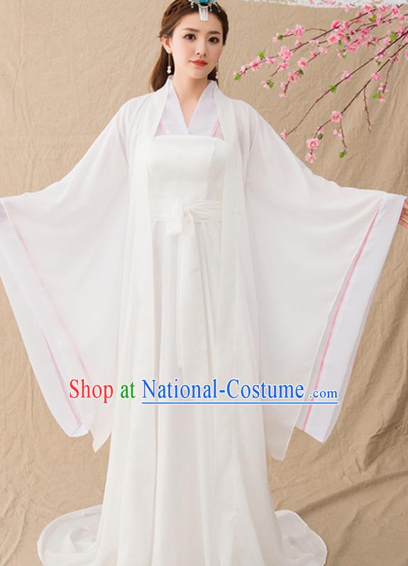 Chinese Ancient Drama Female Swordsman White Hanfu Dress Traditional Song Dynasty Court Princess Replica Costumes for Women