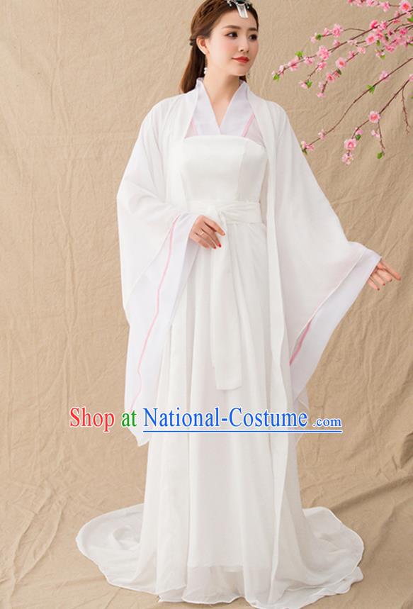 Chinese Ancient Drama Female Swordsman White Hanfu Dress Traditional Song Dynasty Court Princess Replica Costumes for Women