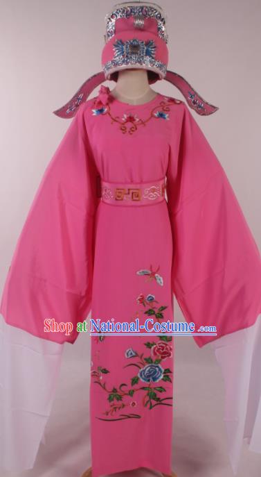 Traditional Chinese Shaoxing Opera Niche Embroidered Peony Pink Robe Ancient Nobility Childe Costume for Men