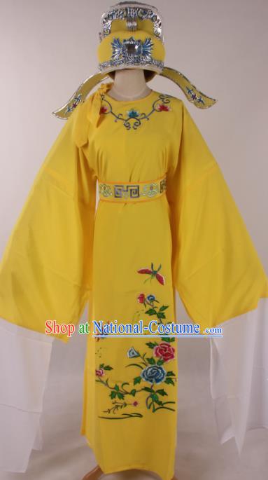 Traditional Chinese Shaoxing Opera Niche Embroidered Peony Yellow Robe Ancient Nobility Childe Costume for Men