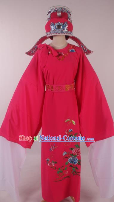 Traditional Chinese Shaoxing Opera Niche Embroidered Peony Rosy Robe Ancient Nobility Childe Costume for Men