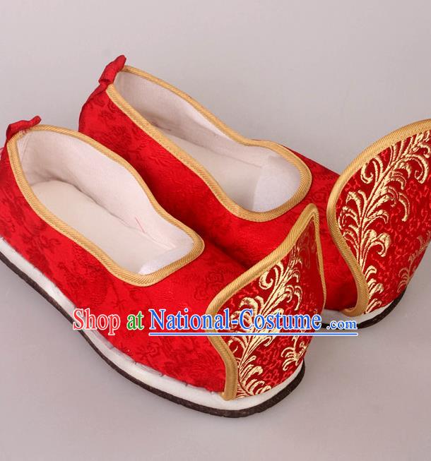 Traditional Chinese Beijing Opera Diva Wedding Red Shoes Handmade Ancient Princess Blood Stained Shoes for Women