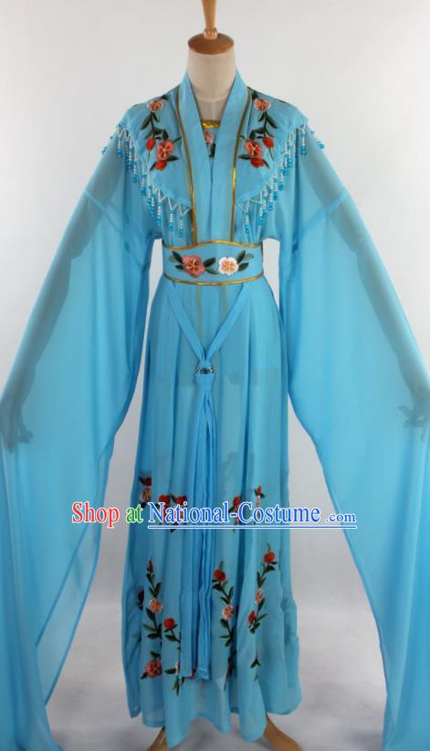 Chinese Traditional Shaoxing Opera Diva Goddess Light Blue Dress Ancient Peking Opera Actress Costume for Women