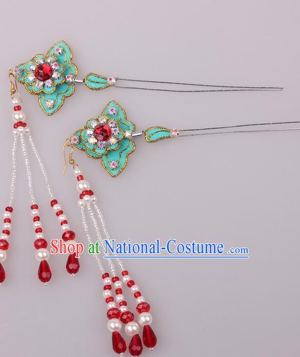 Traditional Chinese Shaoxing Opera Diva Green Hairpins Ancient Princess Hair Accessories Headwear for Women