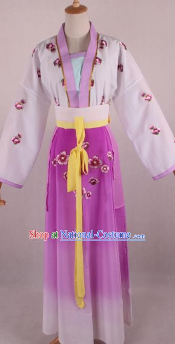 Chinese Beijing Opera Village Girl Purple Dress Ancient Traditional Peking Opera Maidservant Costume for Women