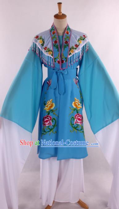 Chinese Traditional Shaoxing Opera Blue Dress Ancient Peking Opera Nobility Miss Costume for Women