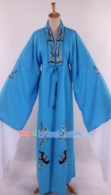 Traditional Chinese Shaoxing Opera Niche Embroidered Plum Blue Robe Ancient Scholar Nobility Childe Costume for Men