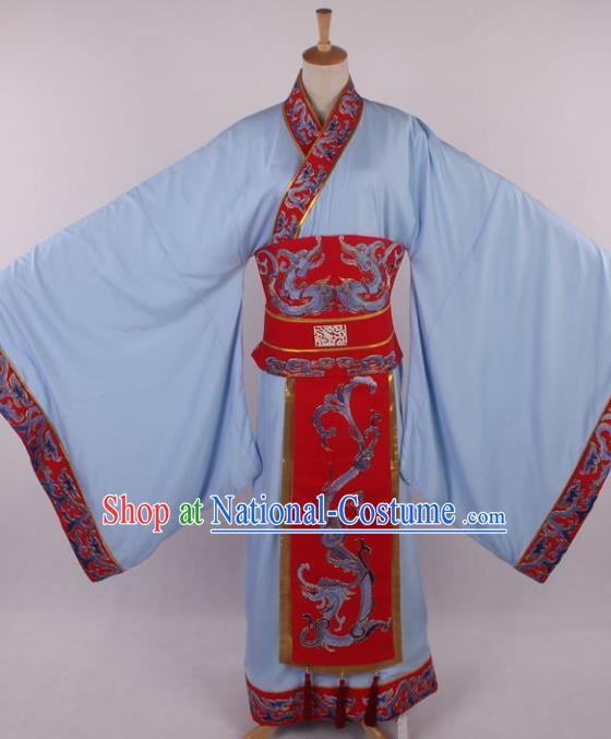 Traditional Chinese Shaoxing Opera Niche Embroidered Blue Clothing Ancient Han Dynasty Minister Costume for Men