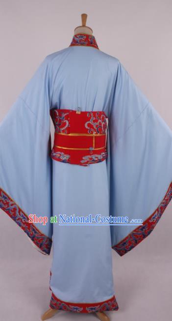 Traditional Chinese Shaoxing Opera Niche Embroidered Blue Clothing Ancient Han Dynasty Minister Costume for Men