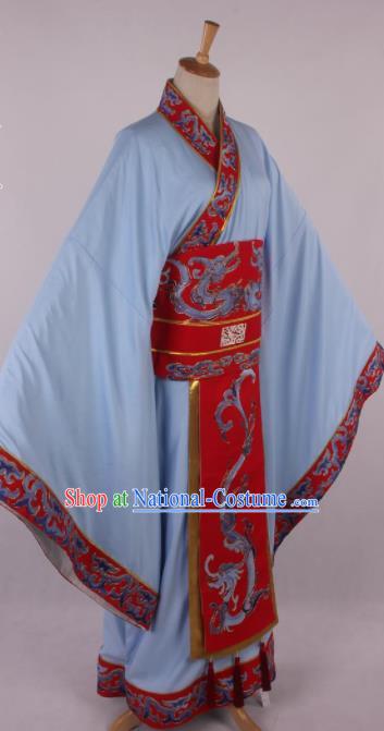 Traditional Chinese Shaoxing Opera Niche Embroidered Blue Clothing Ancient Han Dynasty Minister Costume for Men