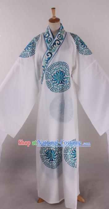 Traditional Chinese Shaoxing Opera Takefu White Robe Ancient Imperial Bodyguard Costume for Men