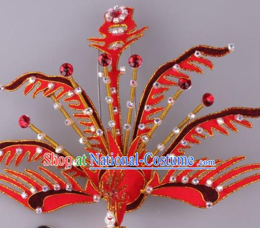 Traditional Chinese Shaoxing Opera Red Phoenix Hairpins Ancient Princess Hair Accessories Headwear for Women