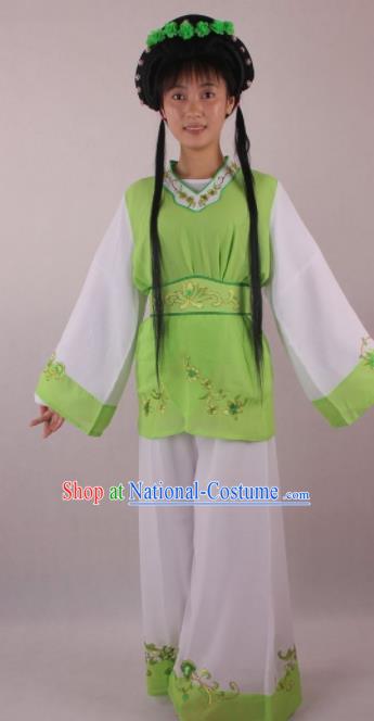 Professional Chinese Beijing Opera Servant Girl Green Clothing Ancient Traditional Peking Opera Costume for Women