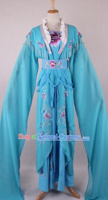 Professional Chinese Beijing Opera Diva Blue Dress Ancient Traditional Peking Opera Costume for Women