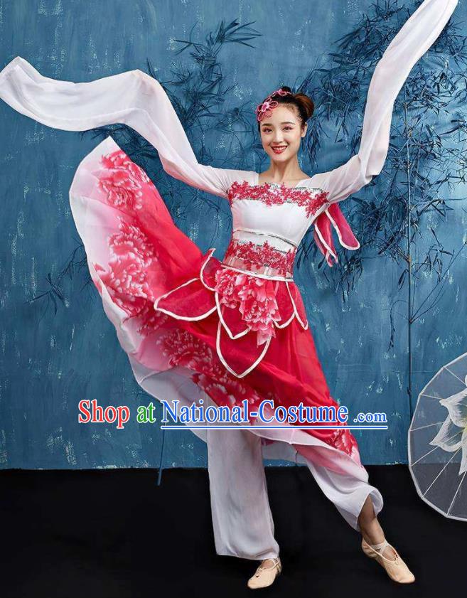 Traditional Chinese Classical Dance Cai Wei Costume Group Dance Water Sleeve Dance Red Dress for Women