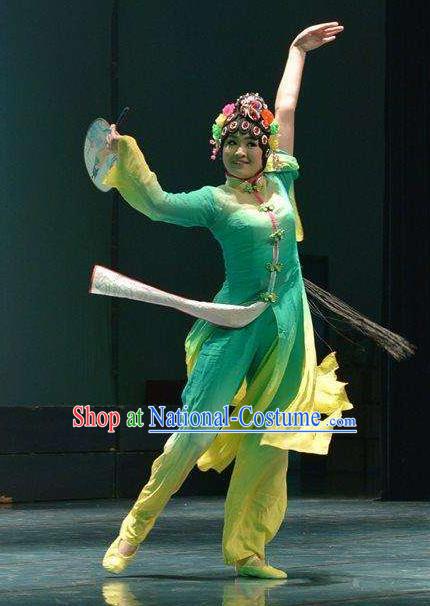 Traditional Chinese Classical Dance Fang Chun Xing Costume Beijing Opera Dance Green Dress for Women