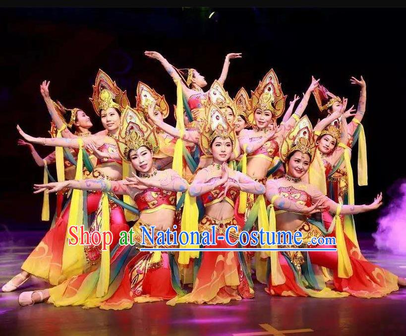 Traditional Chinese Classical Dance Flying Apsaras Costume Beautiful Dance Red Dress for Women