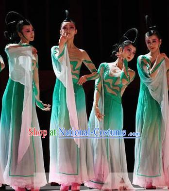 Traditional Chinese Classical Dance Fen Mo Costume Beautiful Dance Green Dress for Women